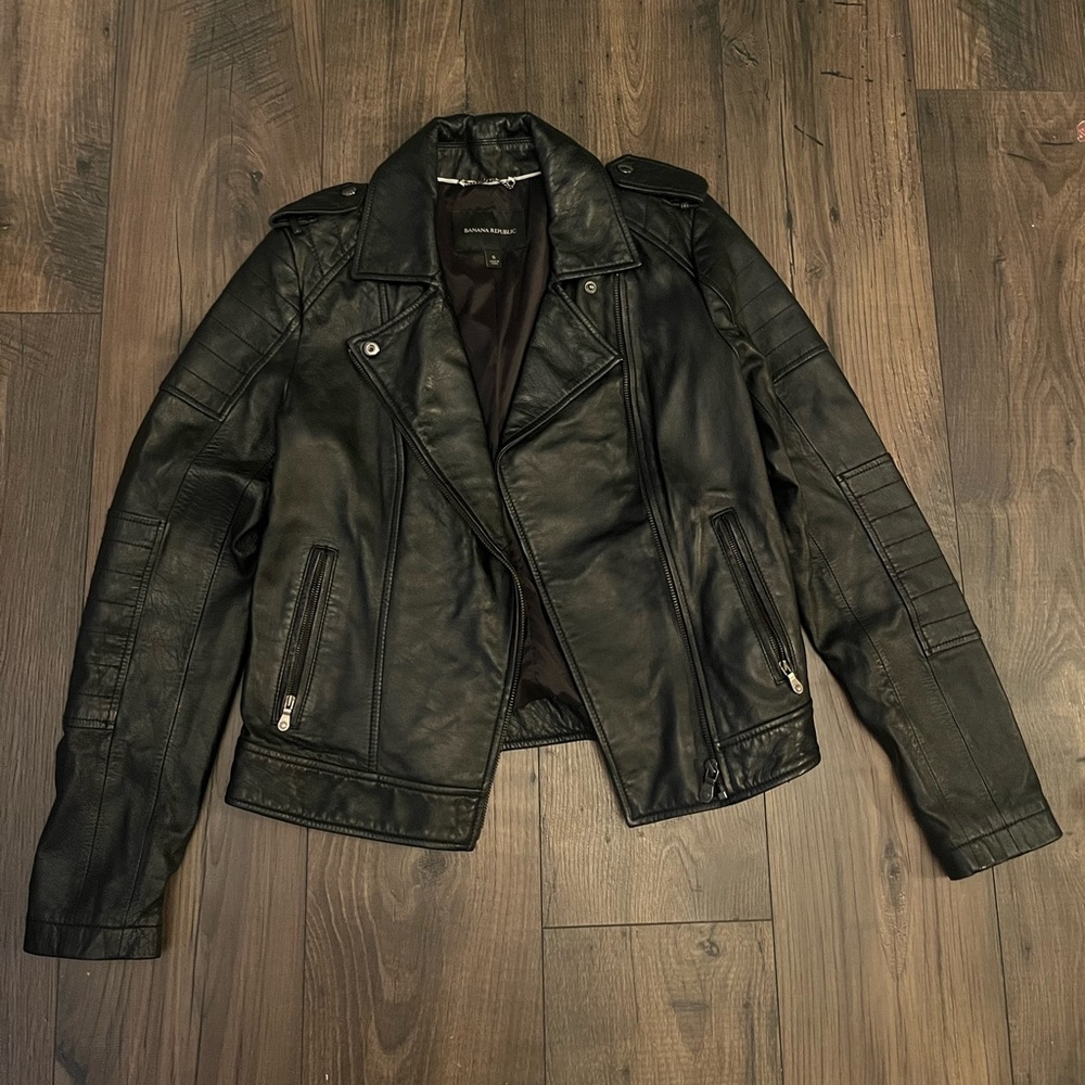 Banana Republic Genuine Leather Moto Jacket Black S
